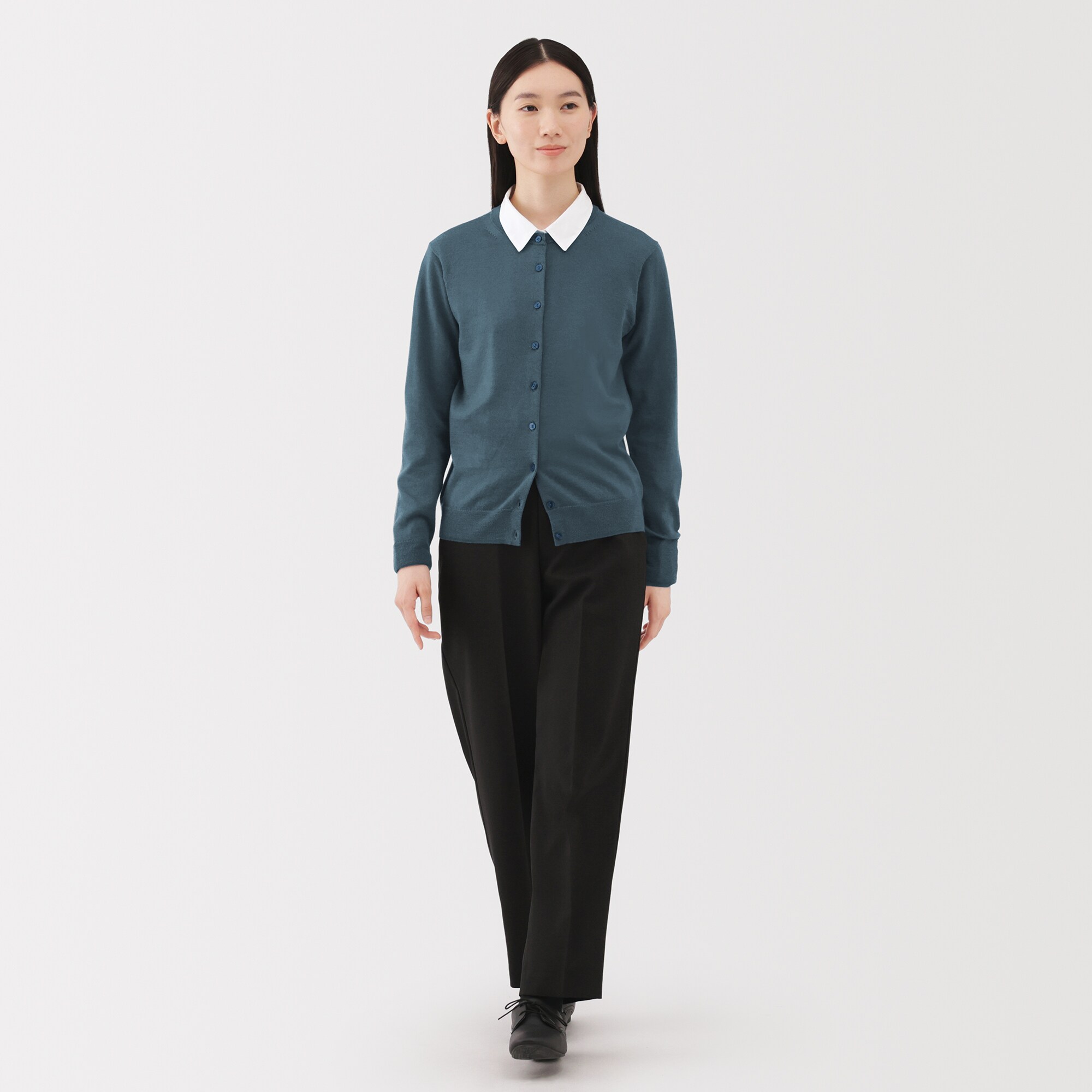 婦人　洗えるウールハイゲージクルーネックカーディガン