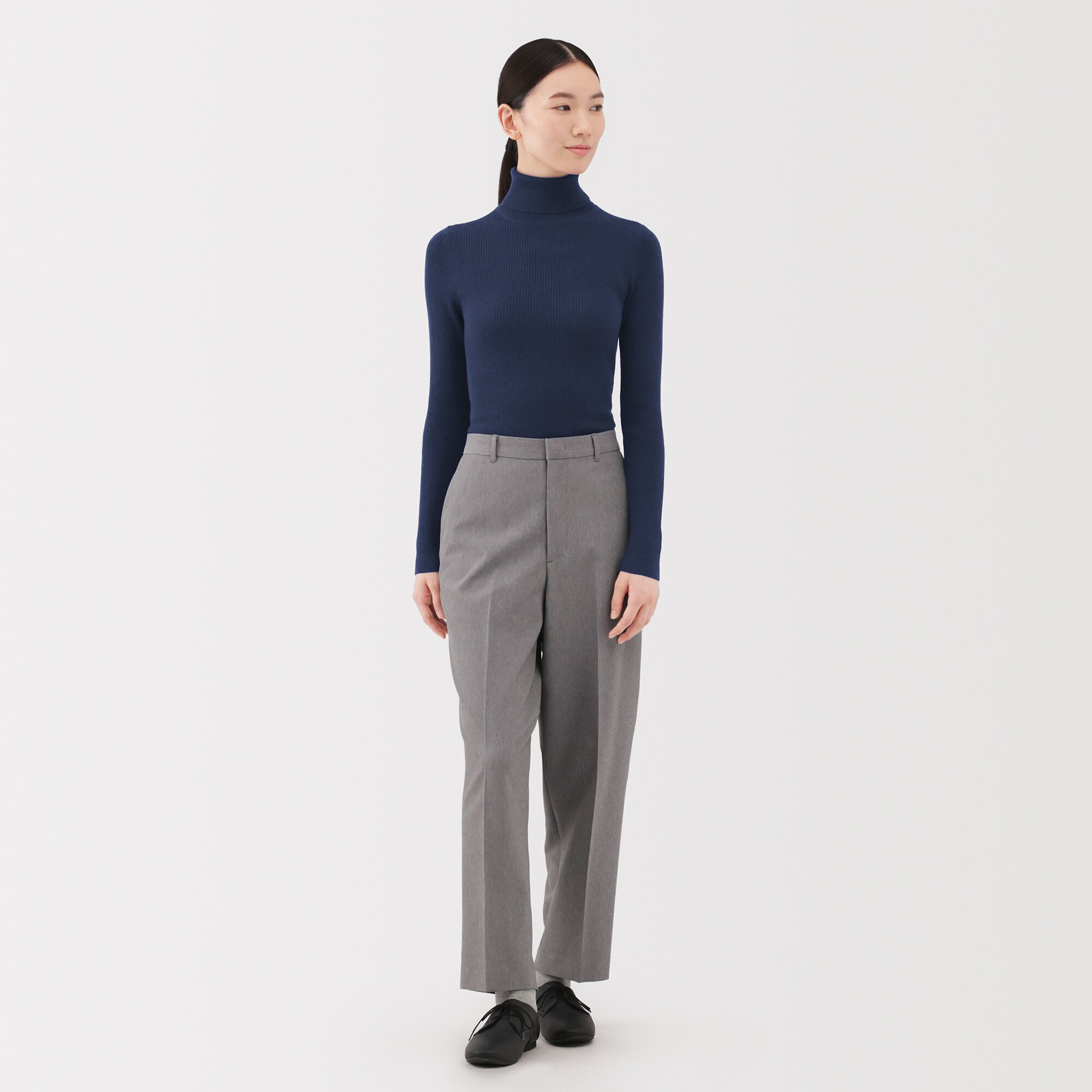 婦人　洗えるウールハイゲージリブタートルネックセーター