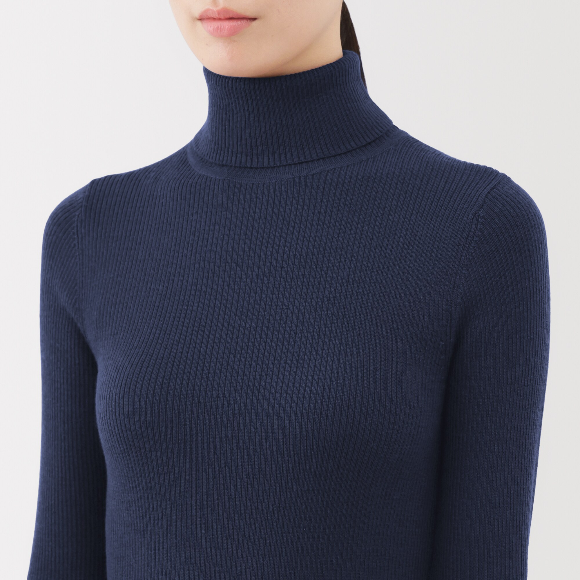 『未使用』高級カシミヤルーエンローズネイビー リブ編みタートルネックセーターＬＬ 新品】LUYUAN ROSE ルーエンローズ カシミヤ タートルニット 日本製