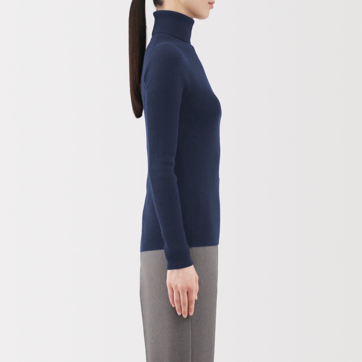 婦人　洗えるウールハイゲージリブタートルネックセーター