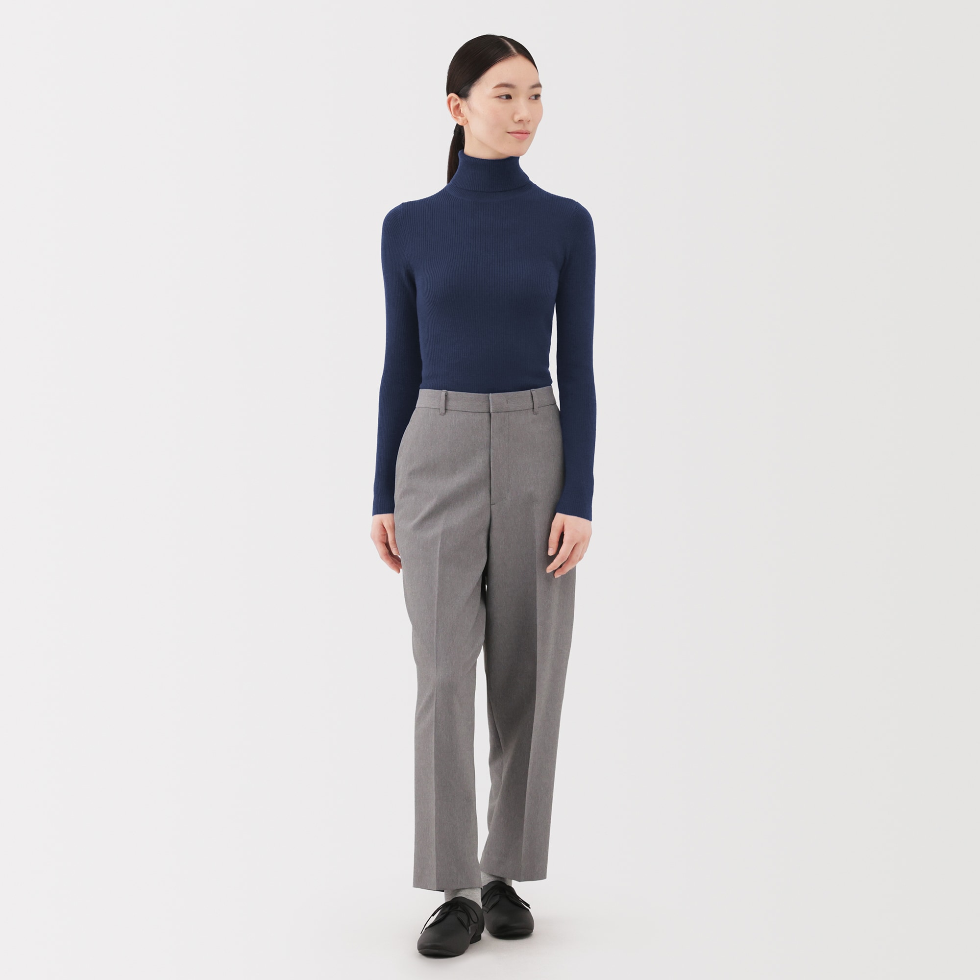 婦人　洗えるウールハイゲージリブタートルネックセーター