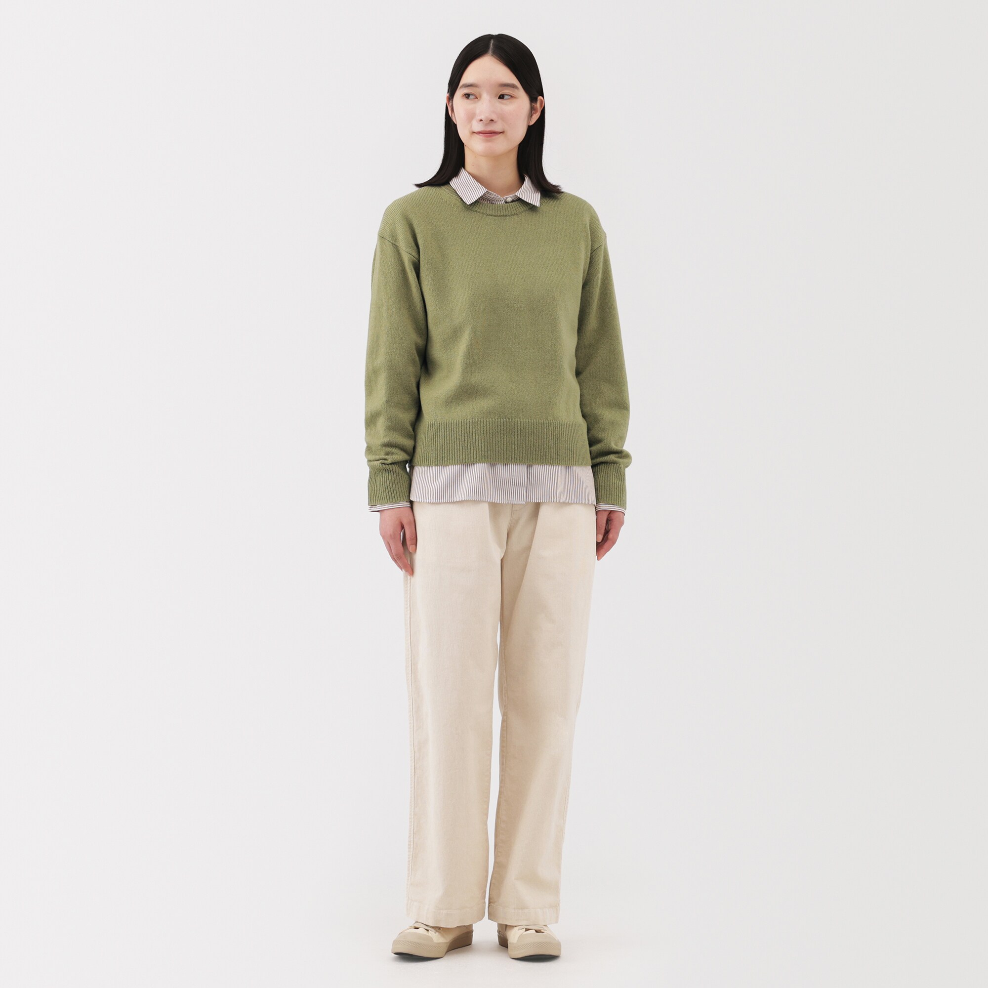 婦人　洗えるウールミドルゲージクルーネックセーター