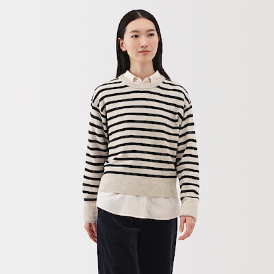 婦人　洗えるウールミドルゲージクルーネックセーター