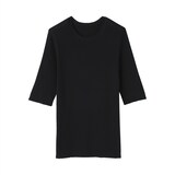 婦人　なめらかリブ編み五分袖セーター