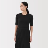 婦人　なめらかリブ編み五分袖セーター