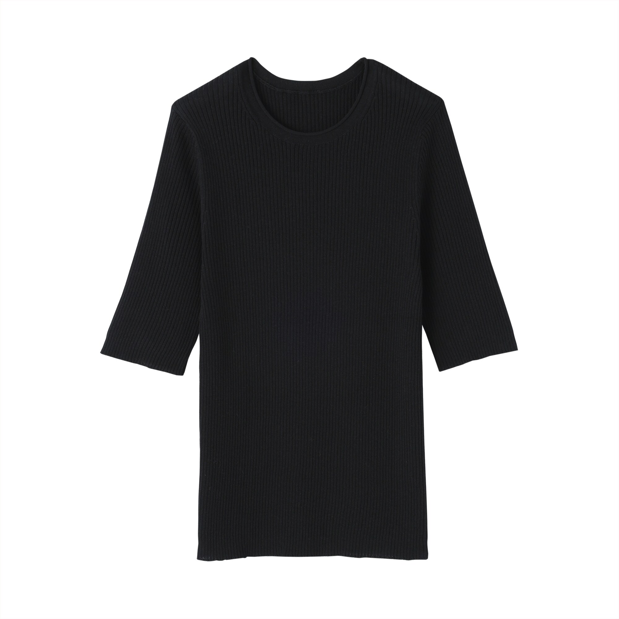 婦人　なめらかリブ編み五分袖セーター