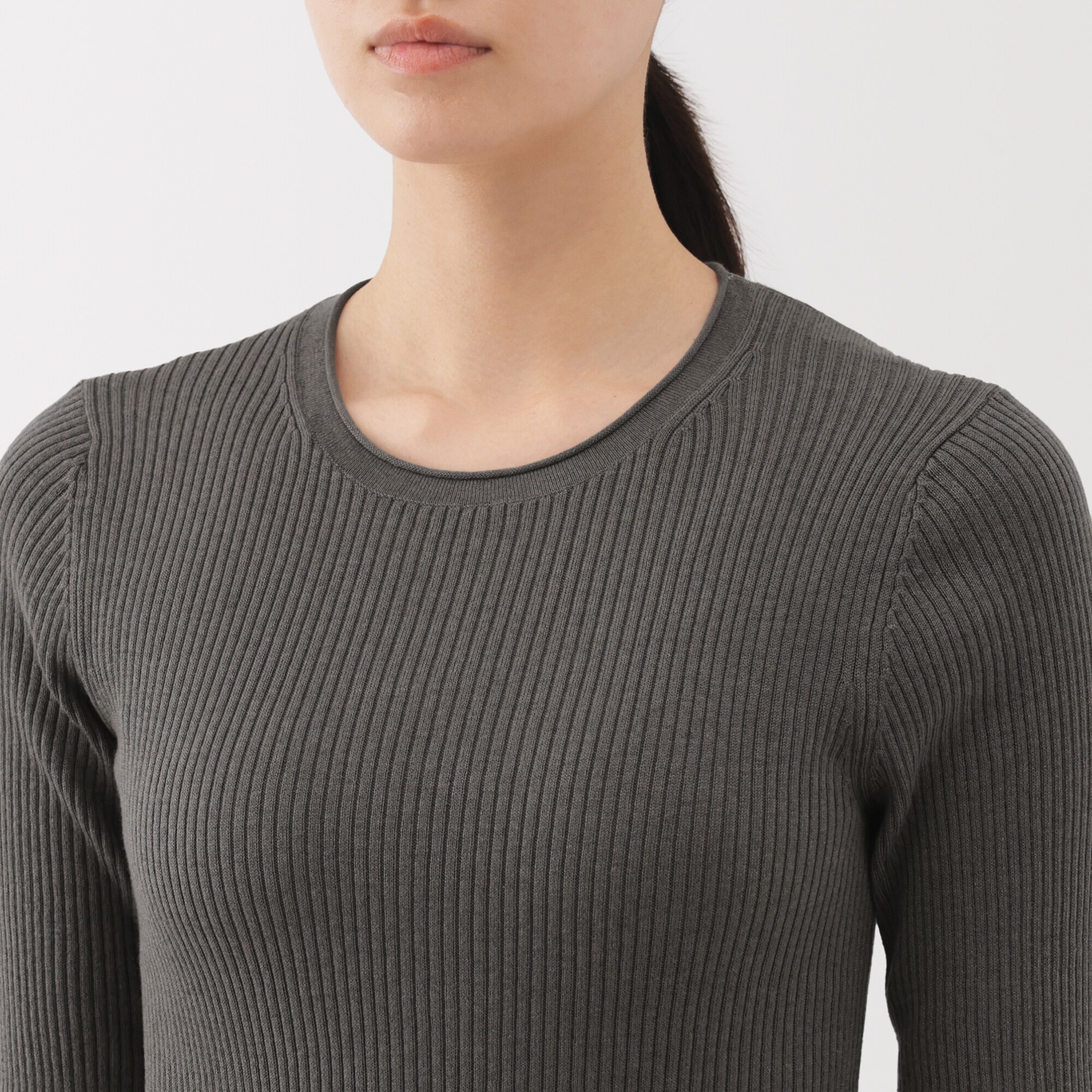 婦人　なめらかリブ編み五分袖セーター