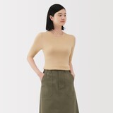 婦人　なめらかリブ編み五分袖セーター