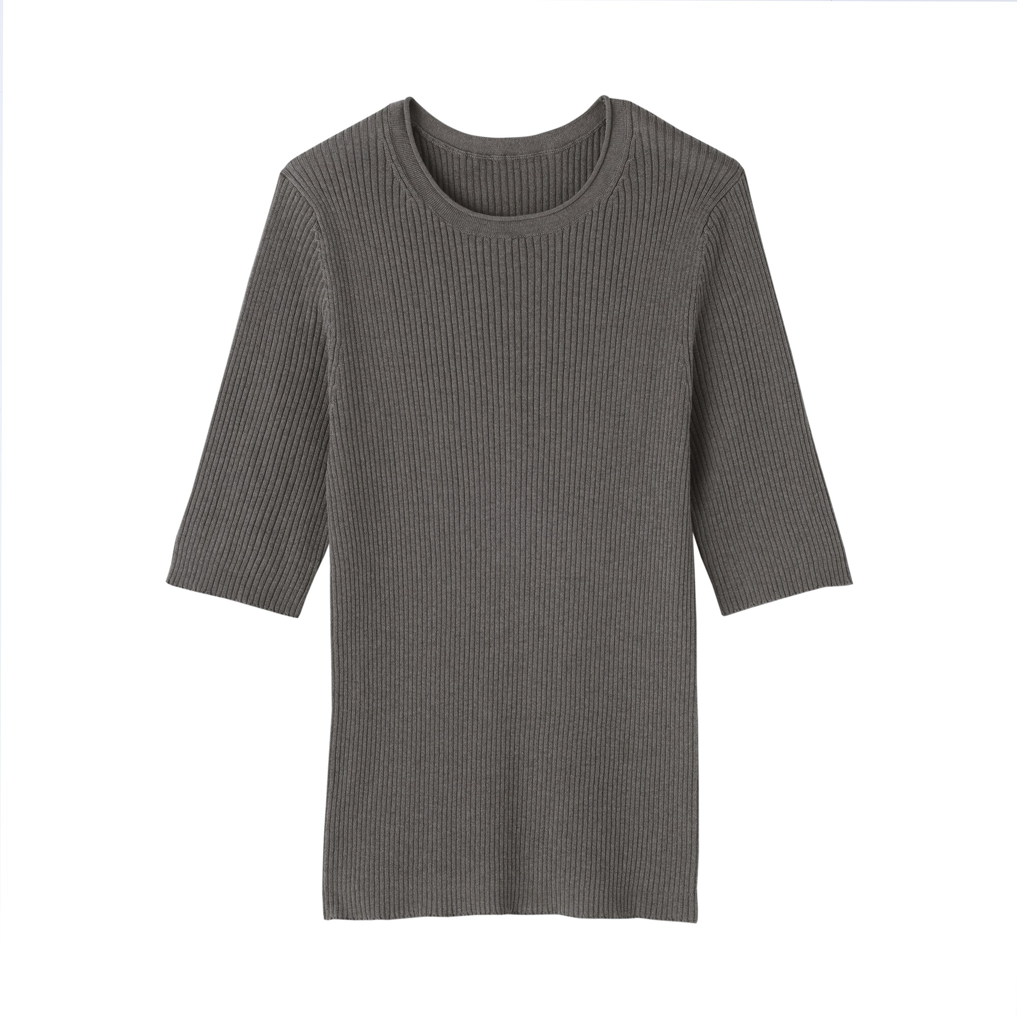 婦人　なめらかリブ編み五分袖セーター