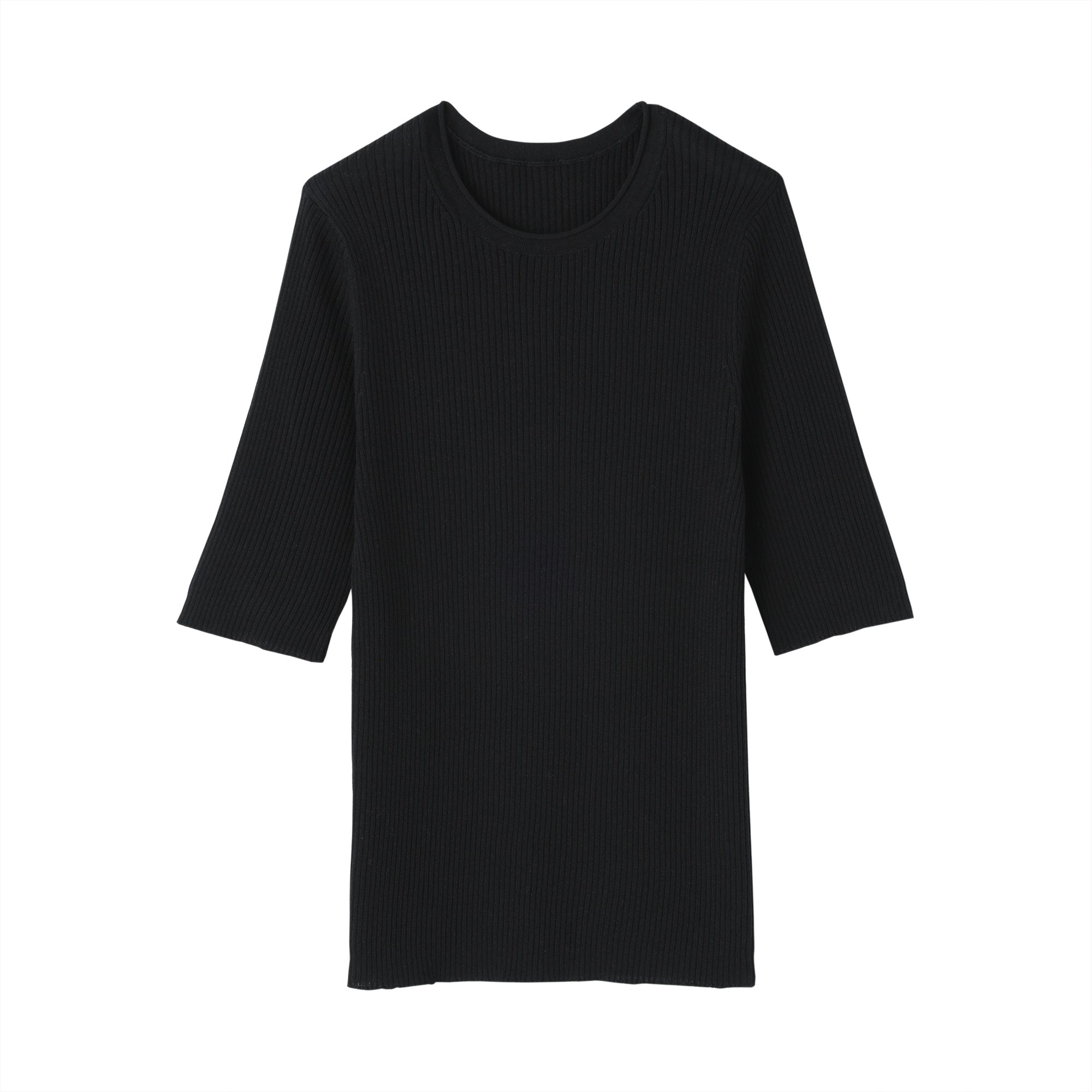 婦人　なめらかリブ編み五分袖セーター