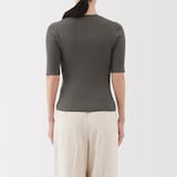 婦人　なめらかリブ編み五分袖セーター