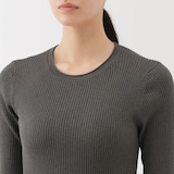 婦人　なめらかリブ編み五分袖セーター