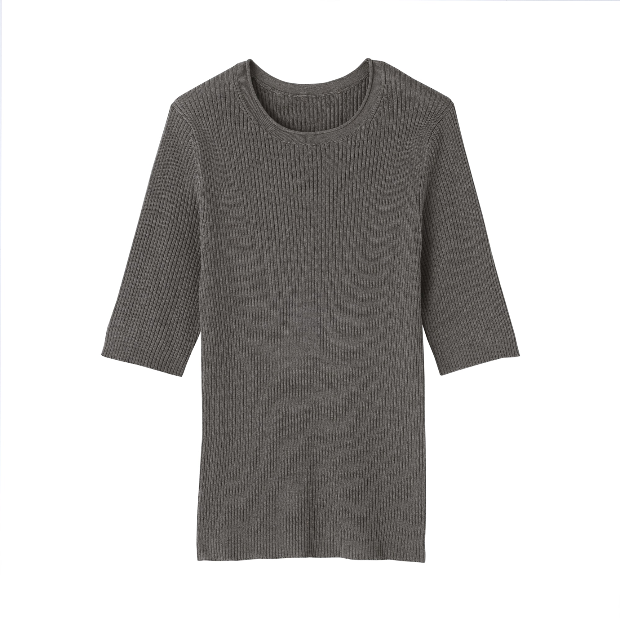 婦人　なめらかリブ編み五分袖セーター