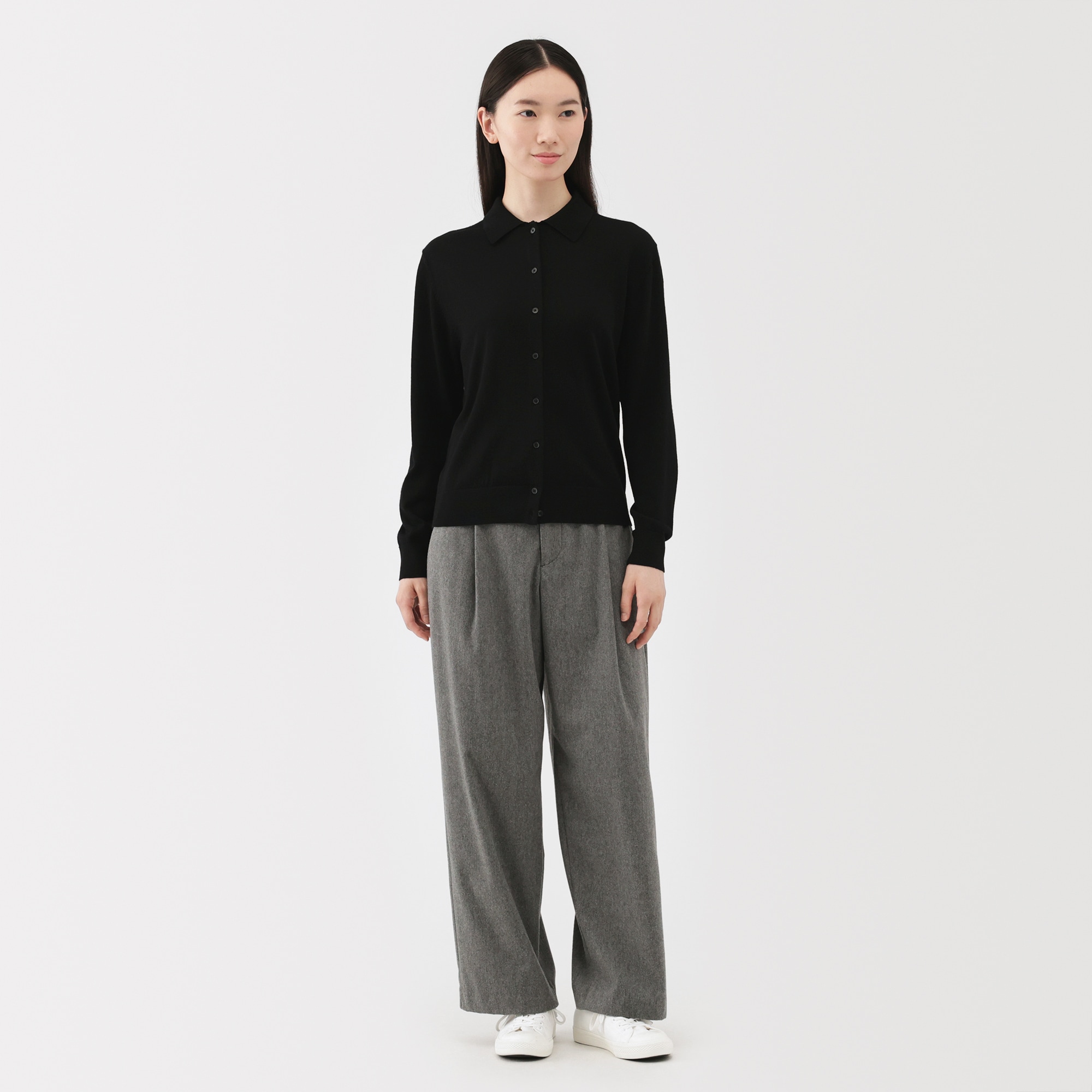 婦人　洗えるウールハイゲージポロカーディガン