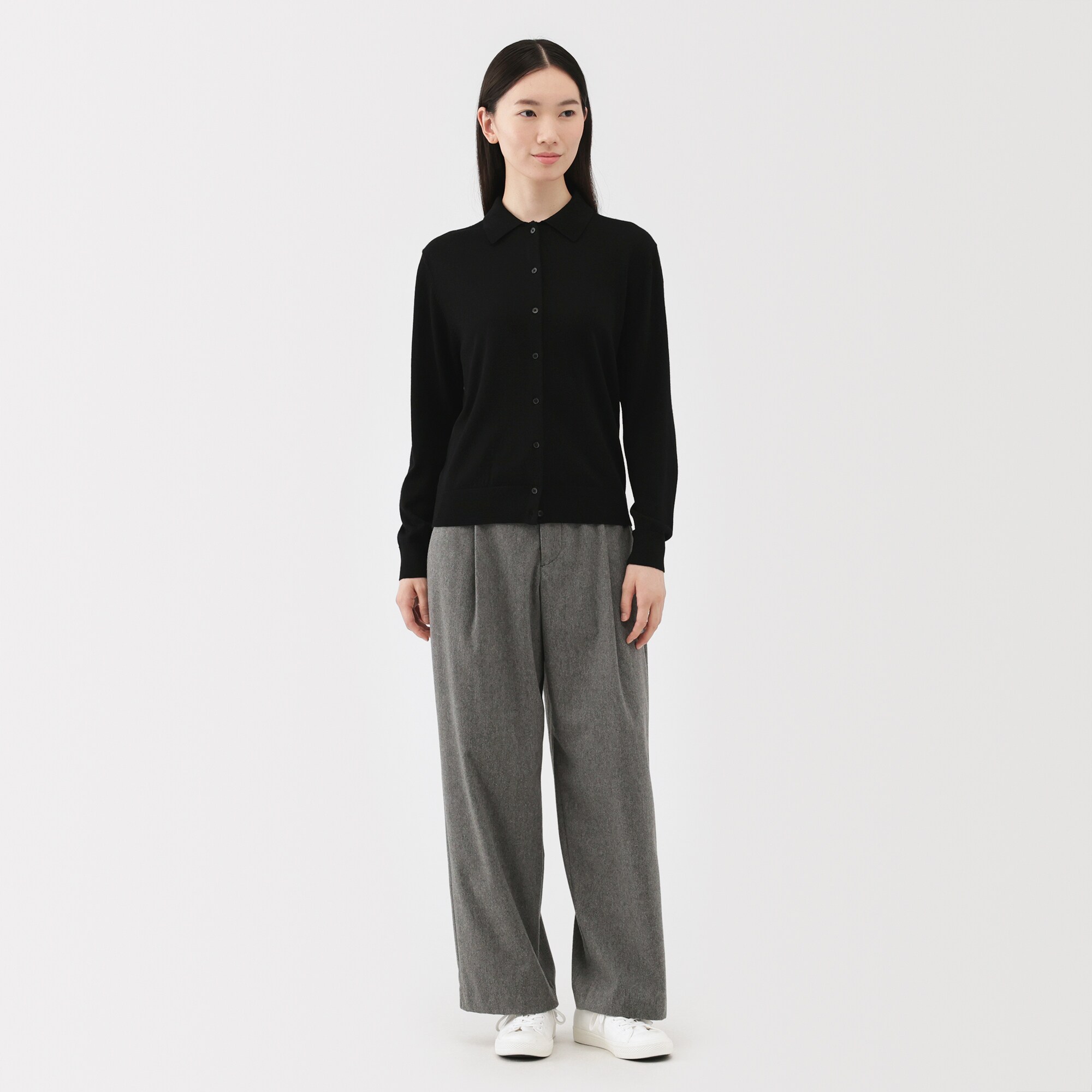 婦人　洗えるウールハイゲージポロカーディガン