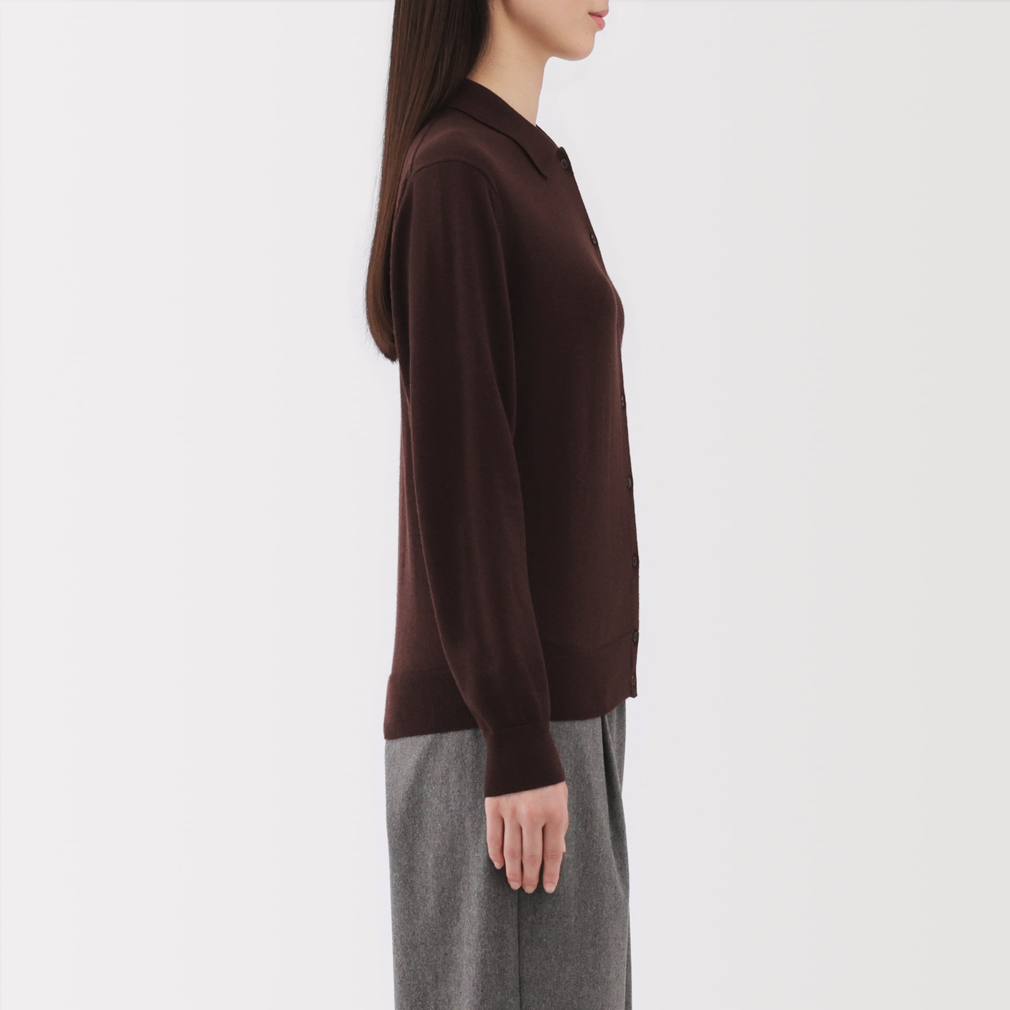 婦人　洗えるウールハイゲージポロカーディガン