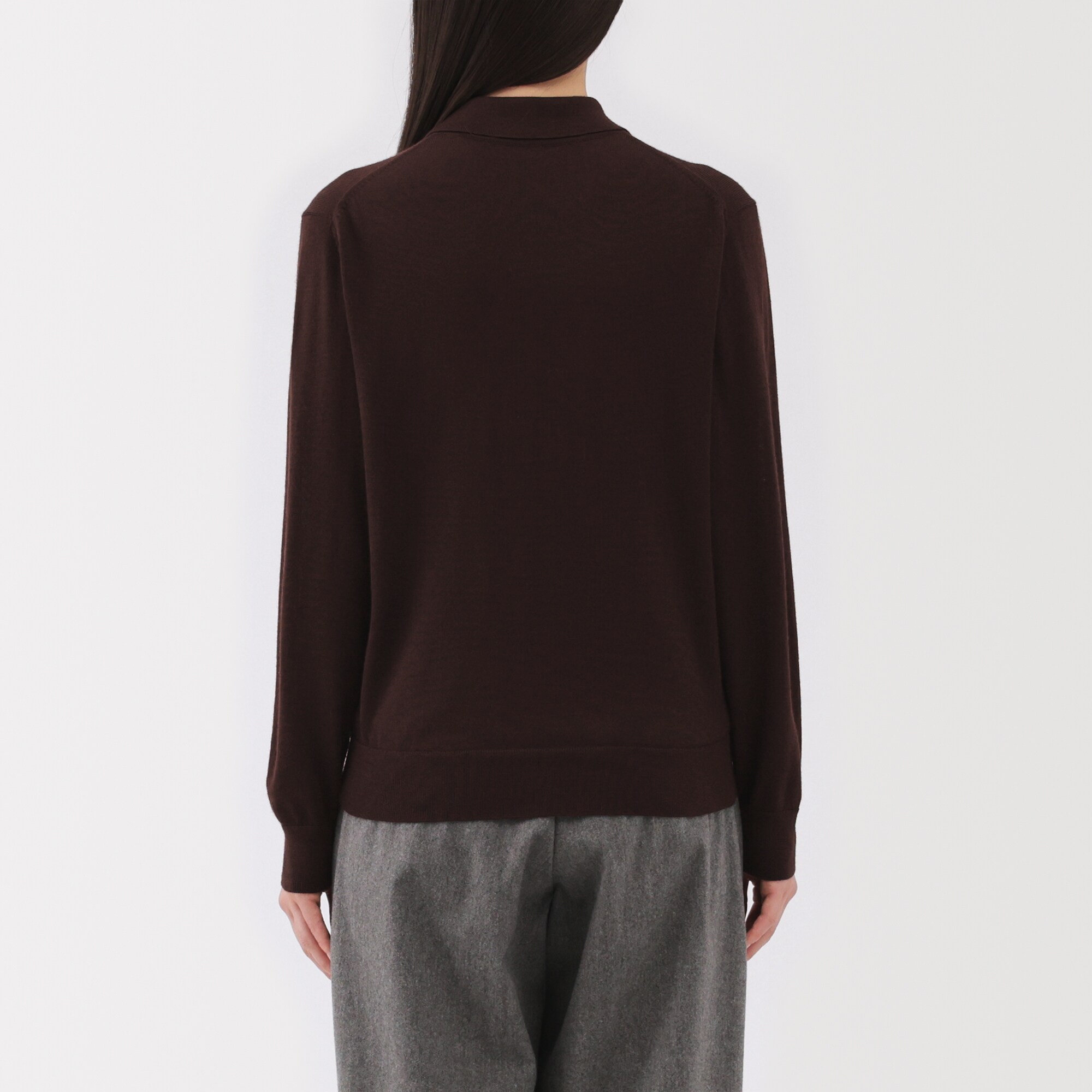 婦人　洗えるウールハイゲージポロカーディガン