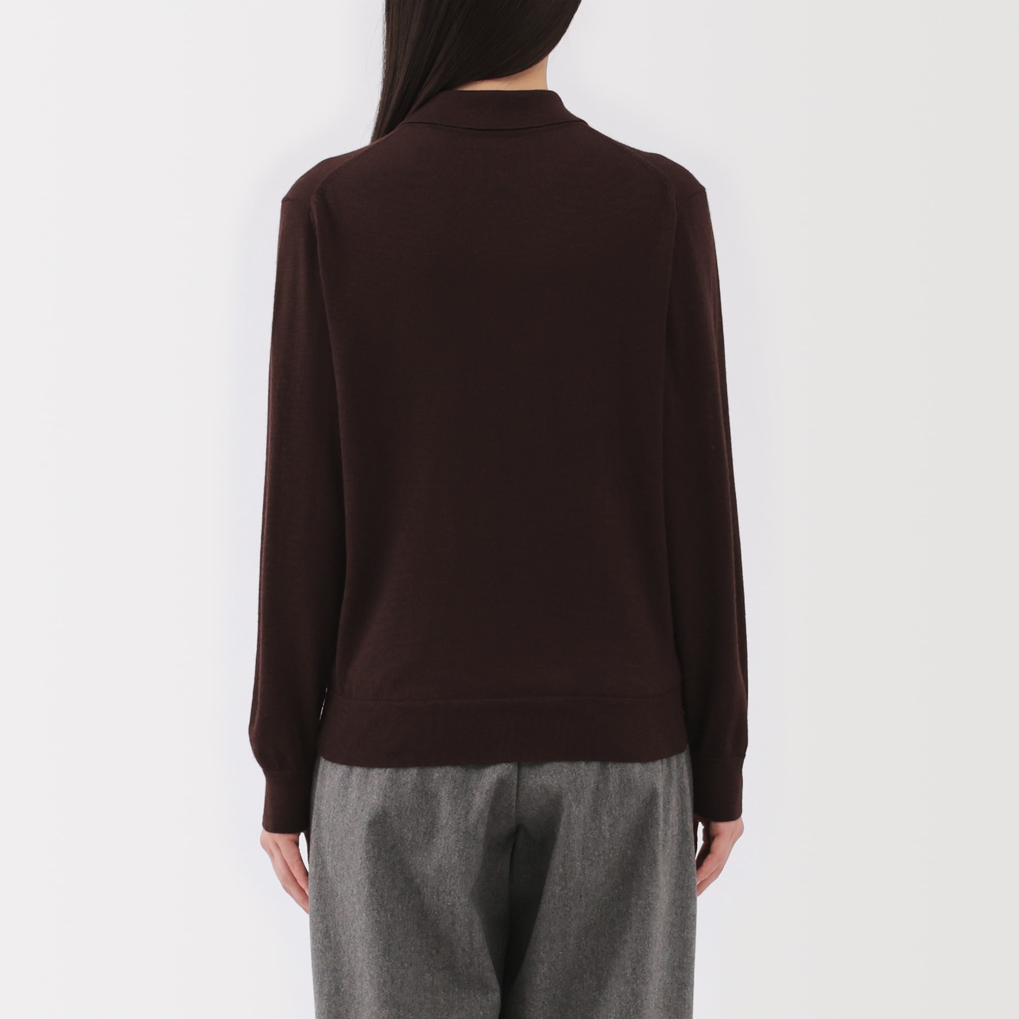 婦人　洗えるウールハイゲージポロカーディガン