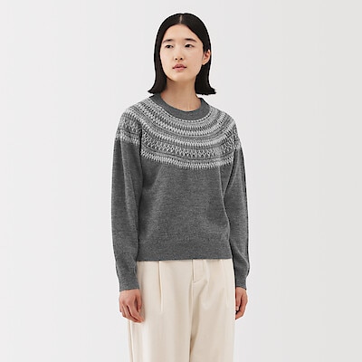 婦人　アンデスウールを使ったジャカード編みセーター