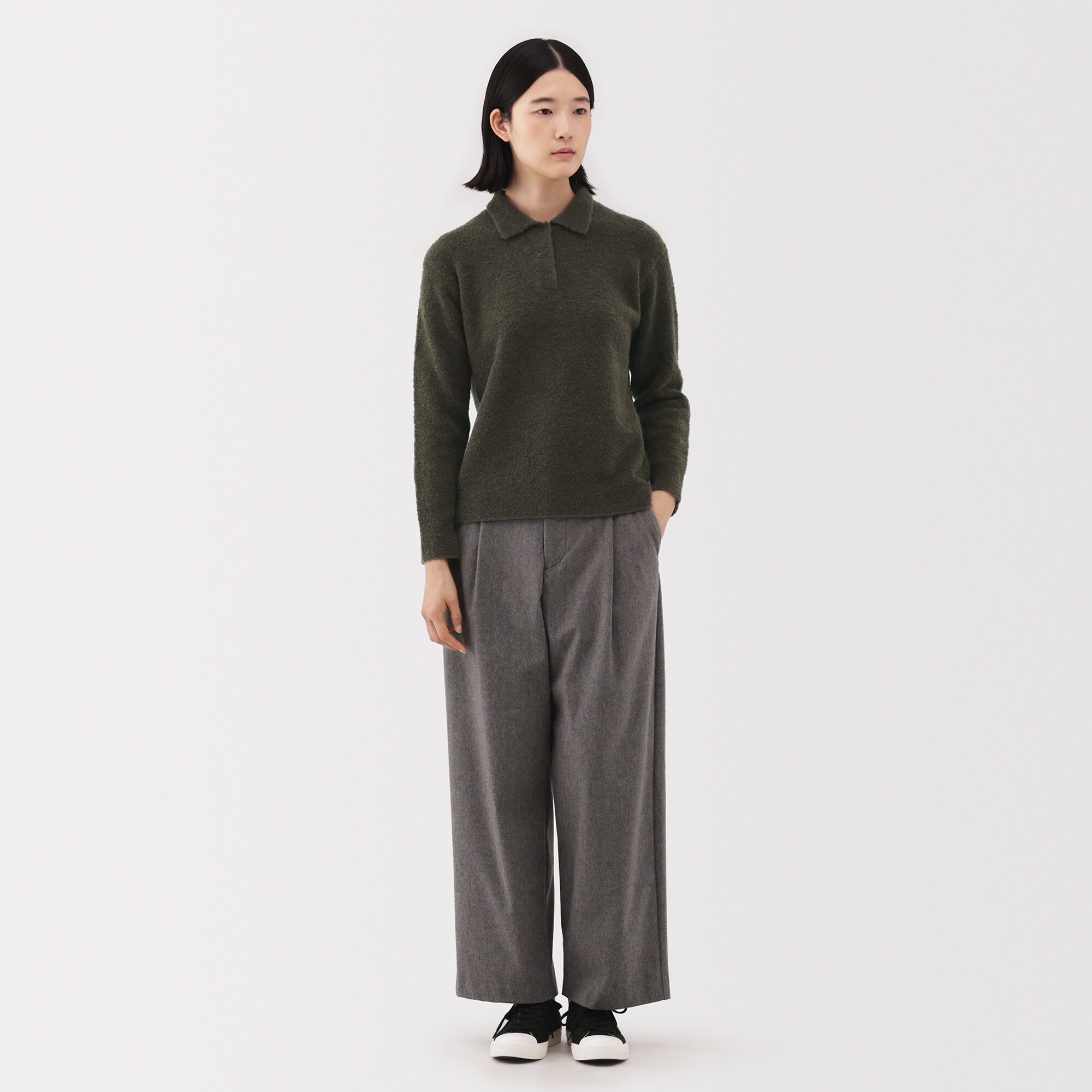 婦人　ウール混ブークレポロセーター