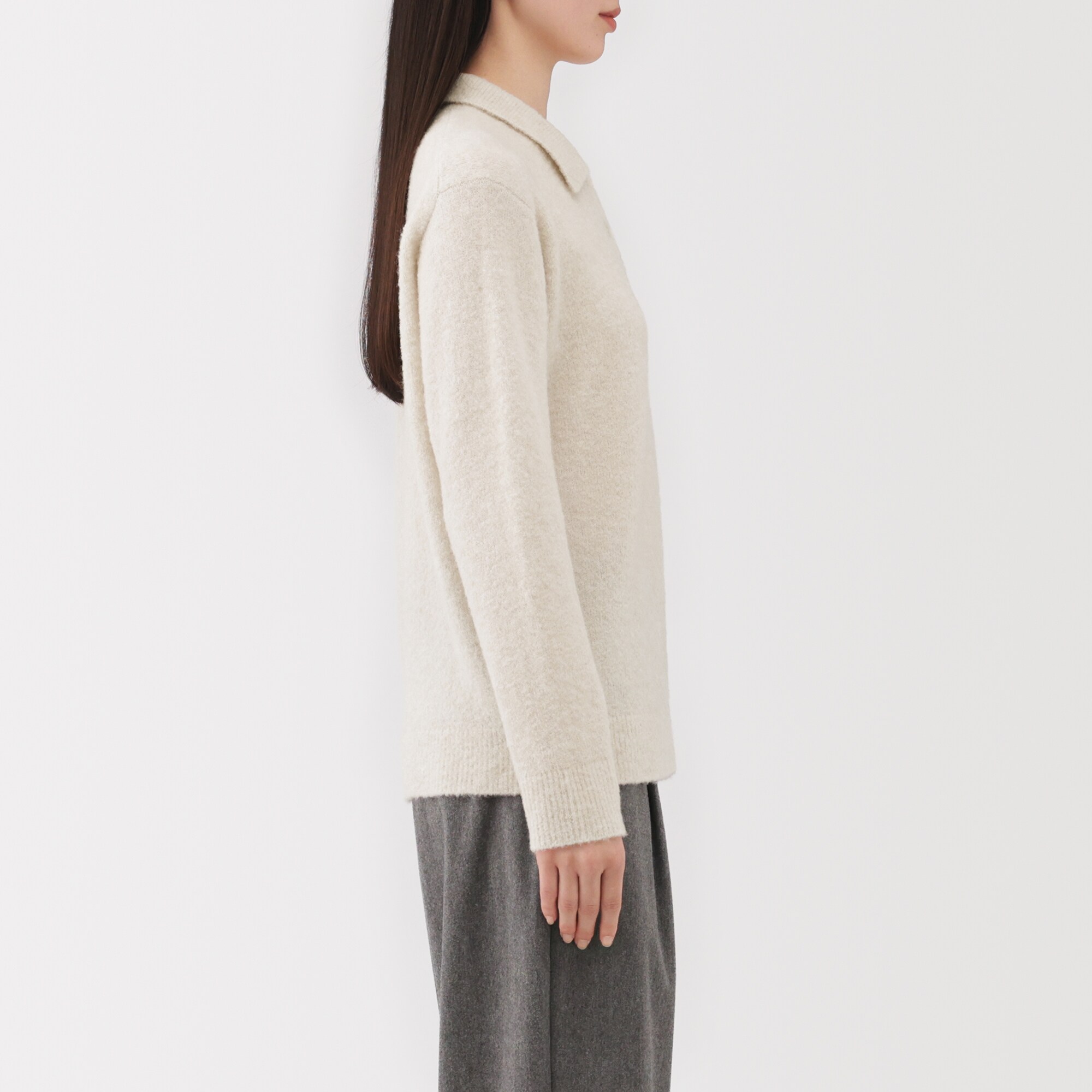 婦人　ウール混ブークレポロセーター