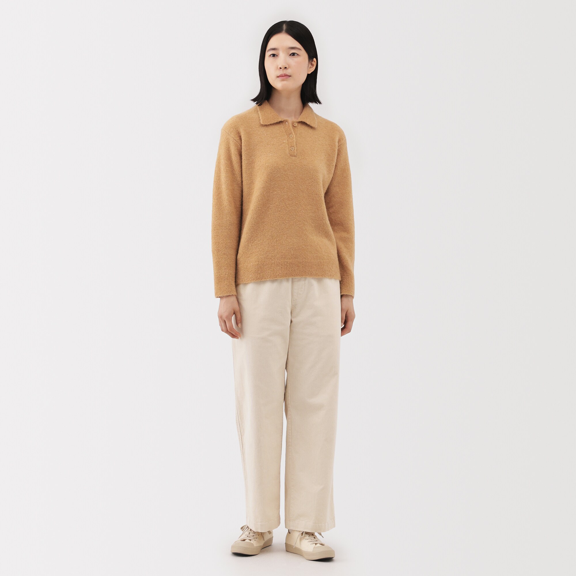 婦人　ウール混ブークレポロセーター