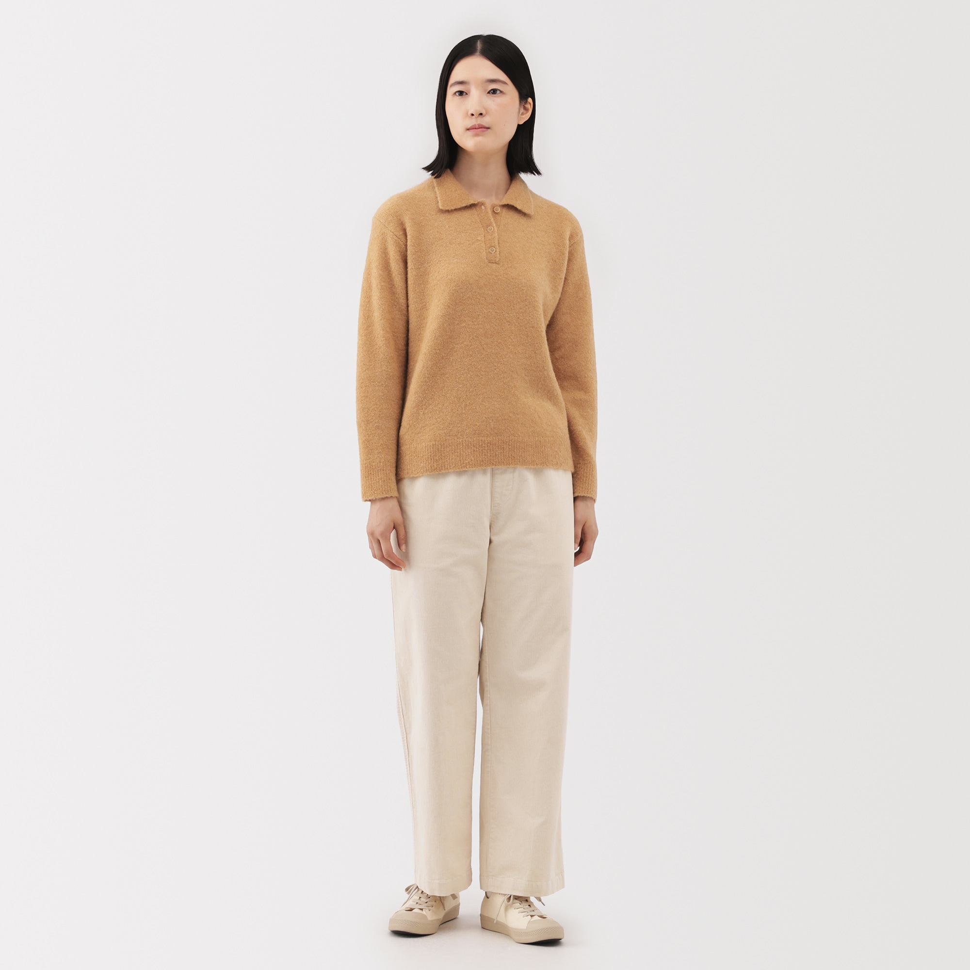 婦人　ウール混ブークレポロセーター