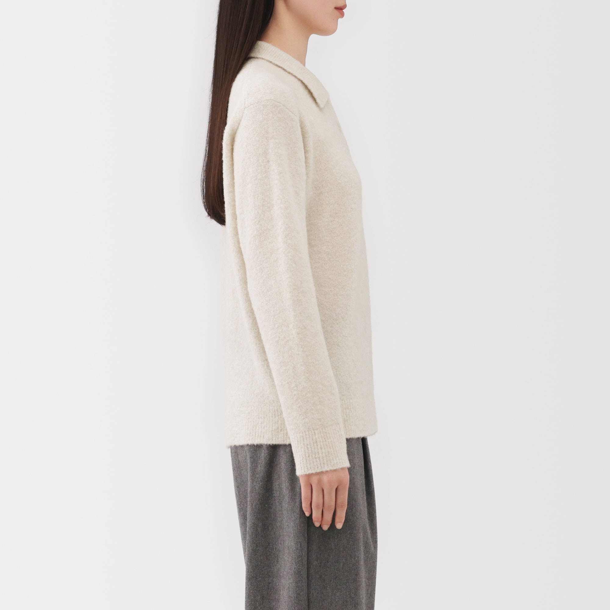 婦人　ウール混ブークレポロセーター