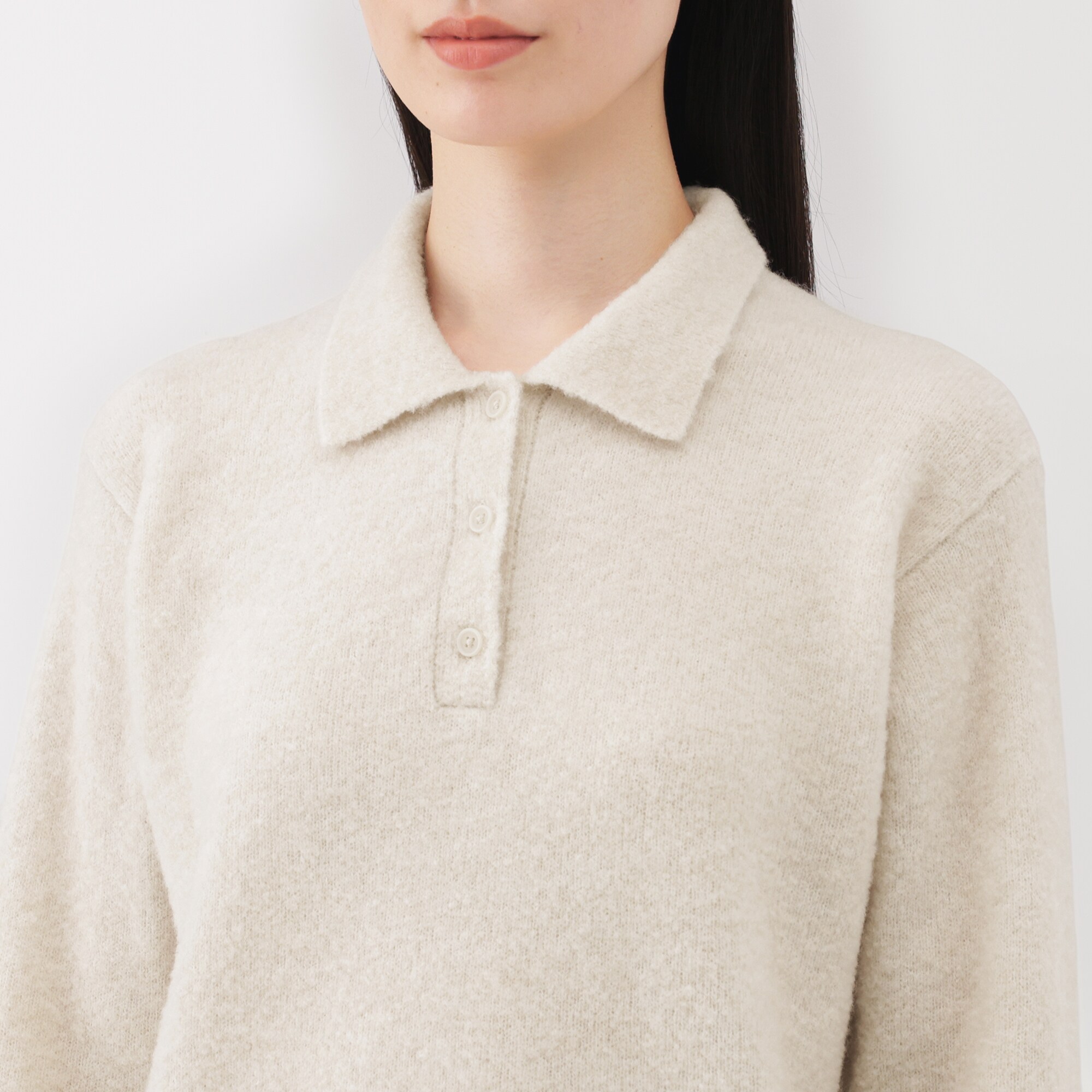 婦人　ウール混ブークレポロセーター