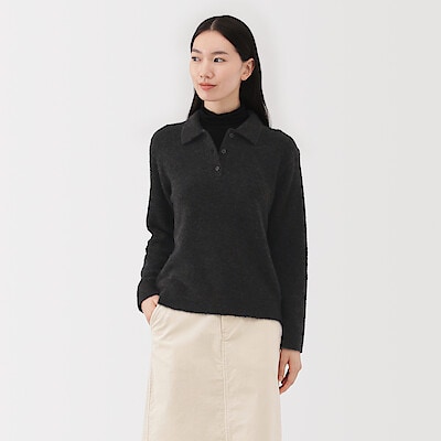 婦人　ウール混ブークレポロセーター