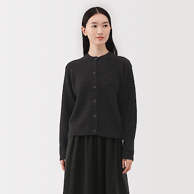 婦人　ウール混ブークレクルーネックカーディガン