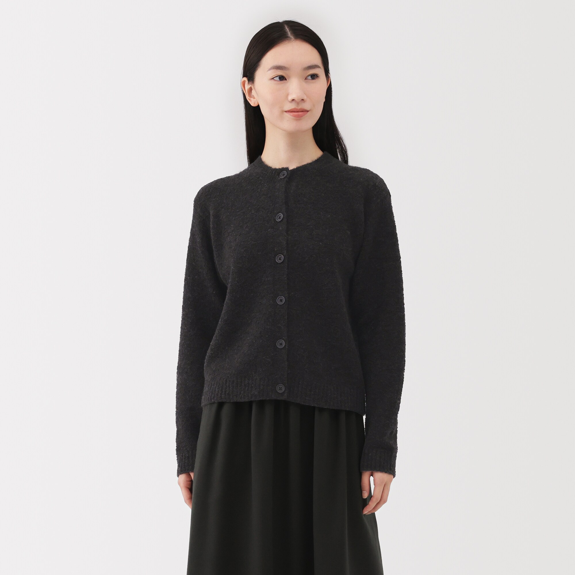 婦人 ウール混ブークレクルーネックカーディガン | 無印良品