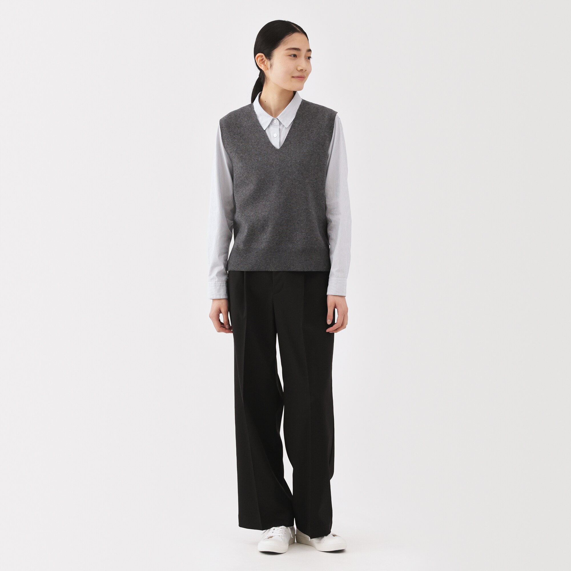 婦人　洗えるミラノリブ編みベスト