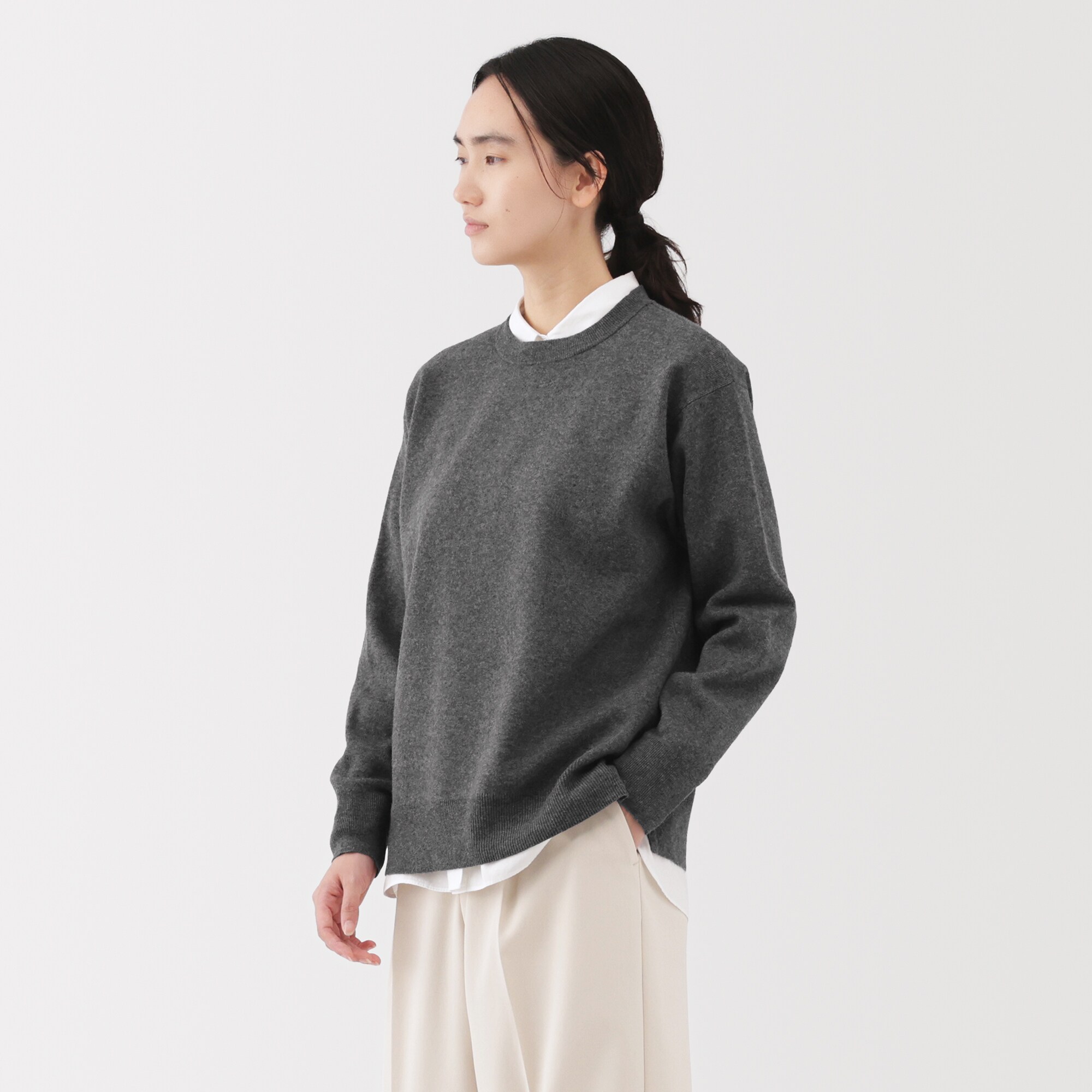 婦人　洗えるミラノリブ編みクルーネックセーター