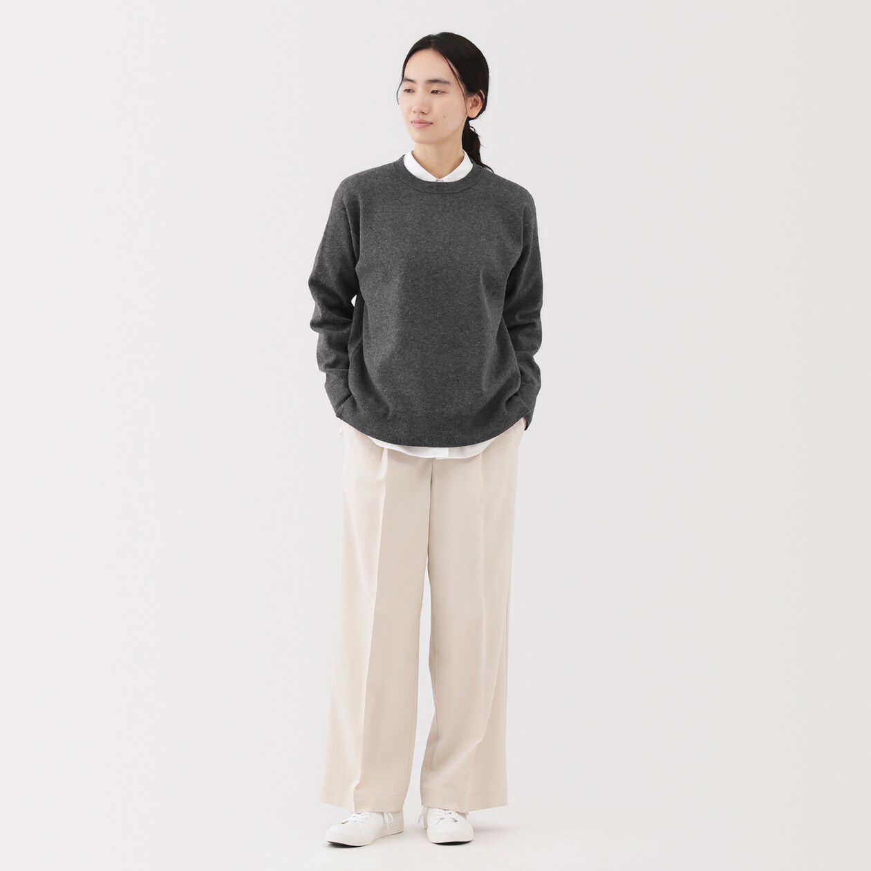 婦人　洗えるミラノリブ編みクルーネックセーター