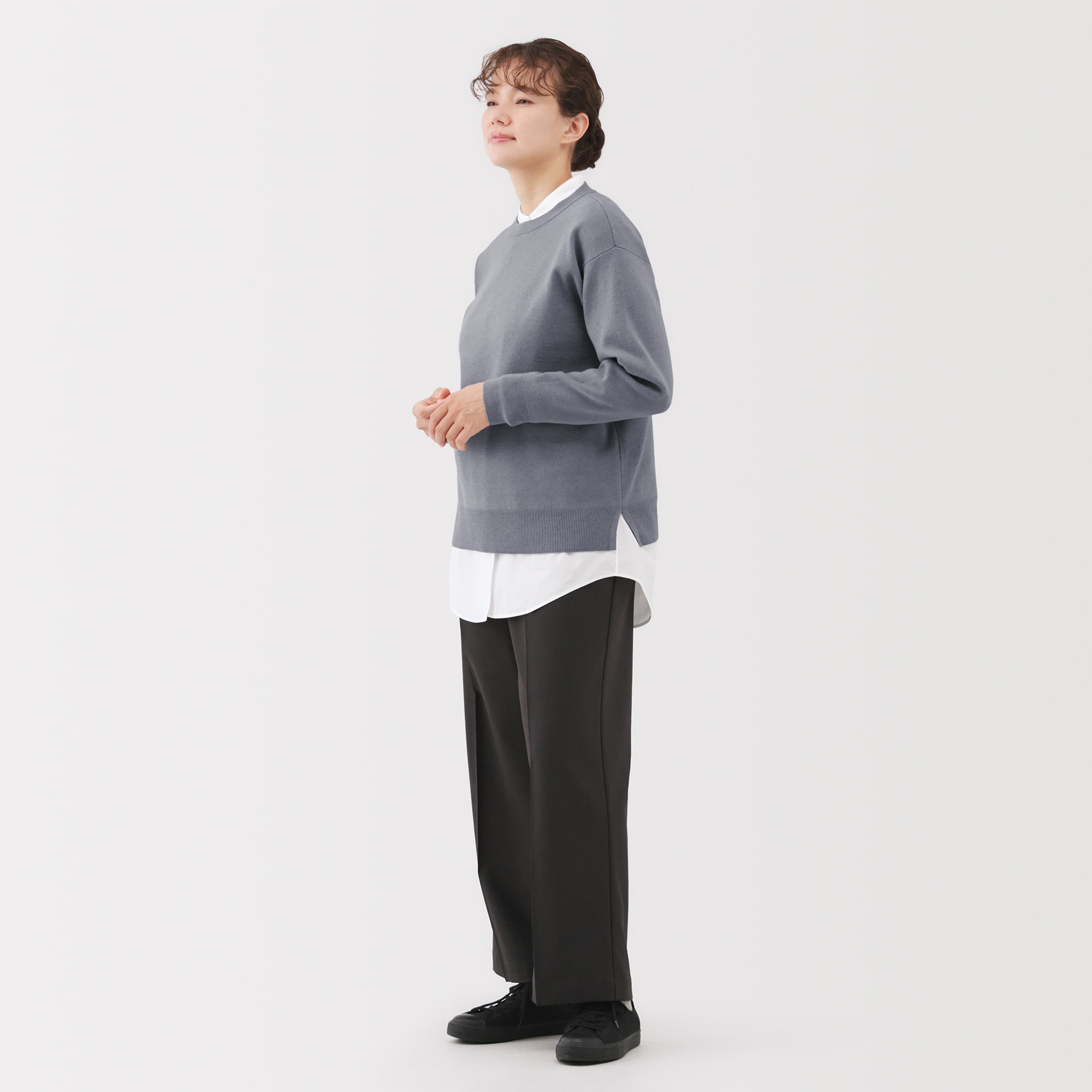 婦人　洗えるミラノリブ編みクルーネックセーター