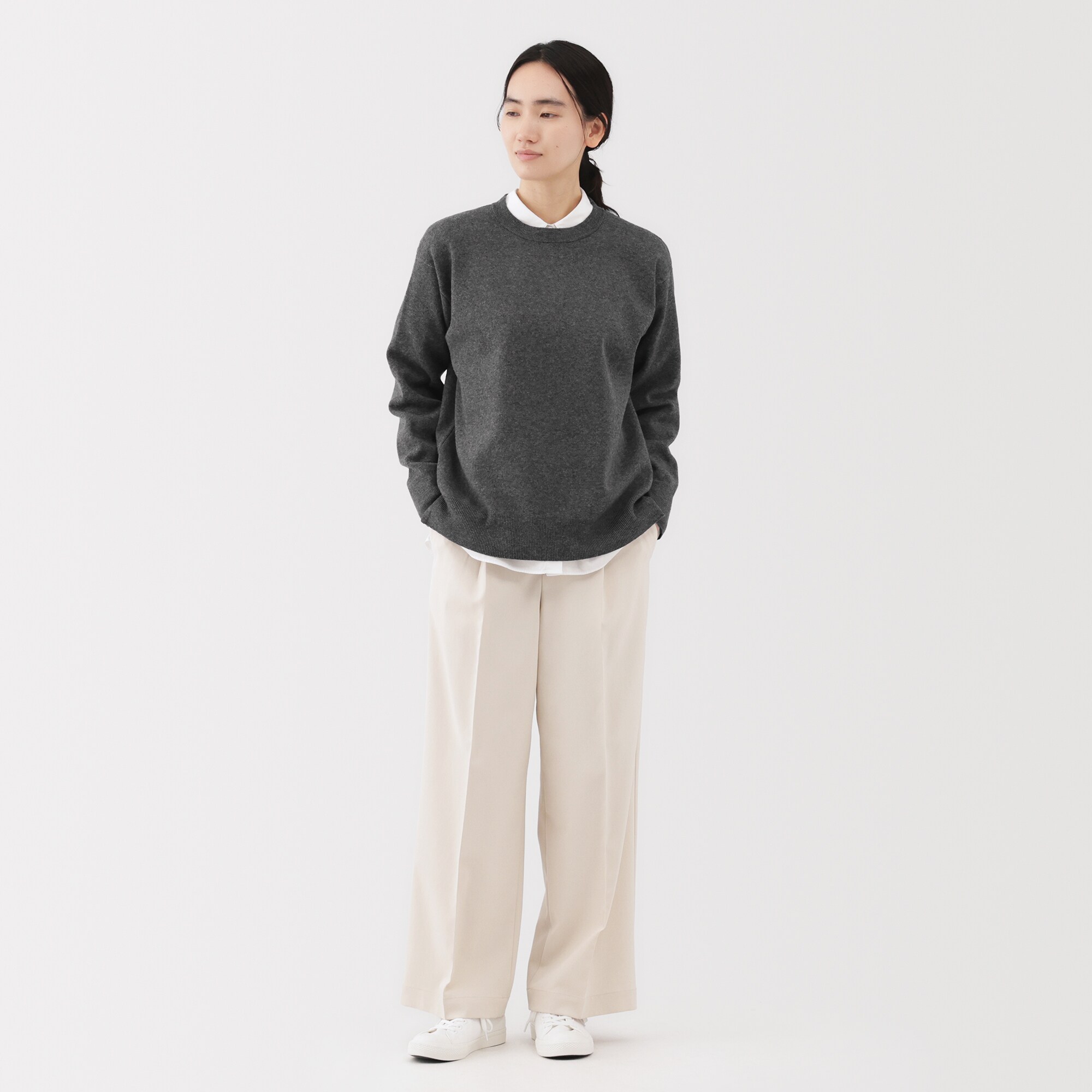 婦人　洗えるミラノリブ編みクルーネックセーター