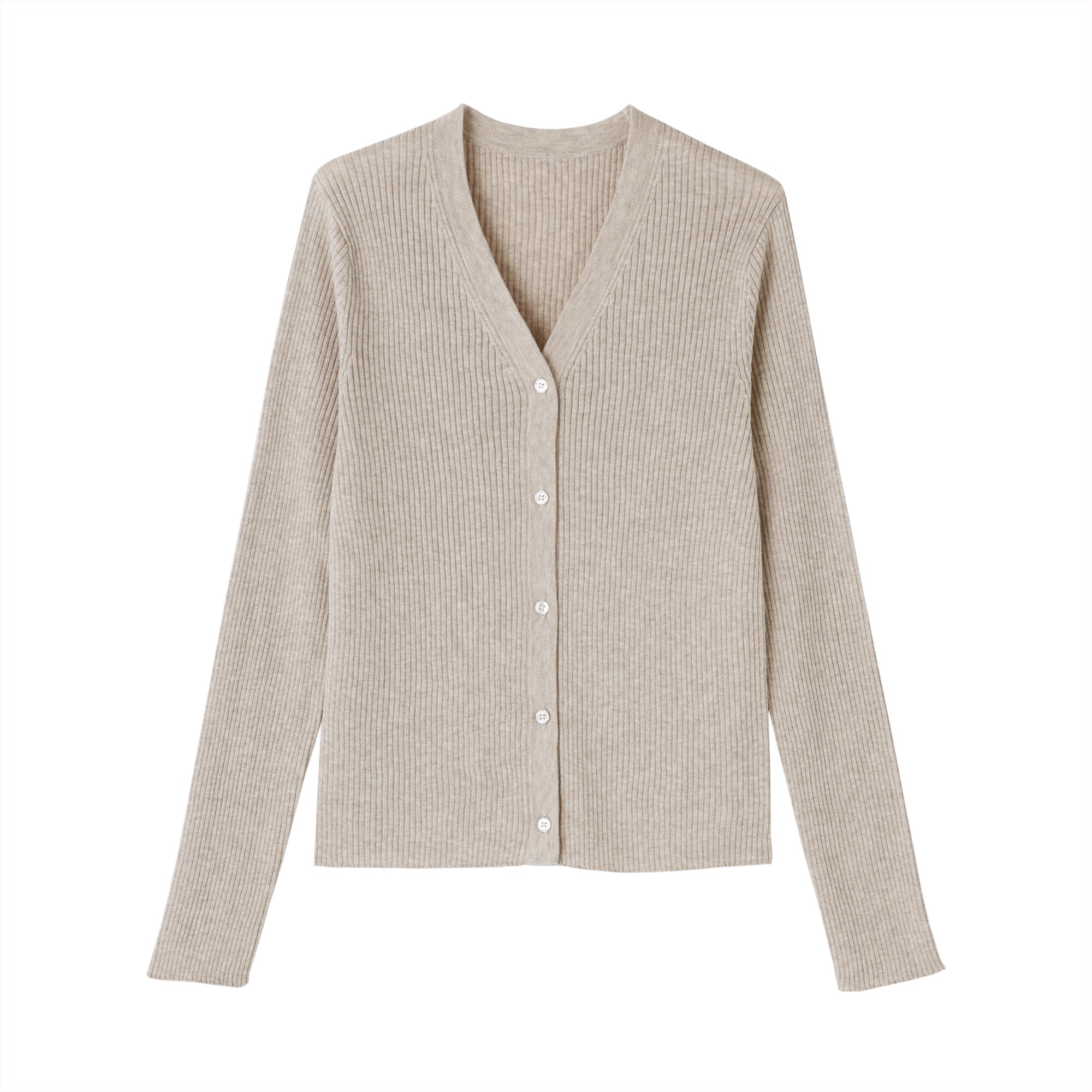 婦人　なめらかリブ編みＶネックカーディガン