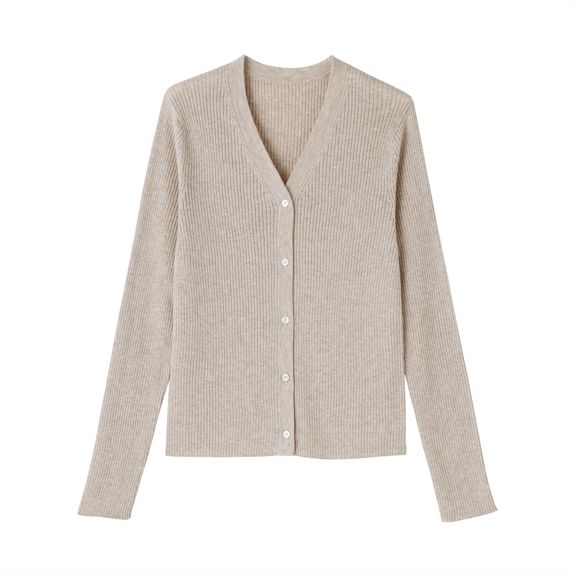婦人　なめらかリブ編みＶネックカーディガン