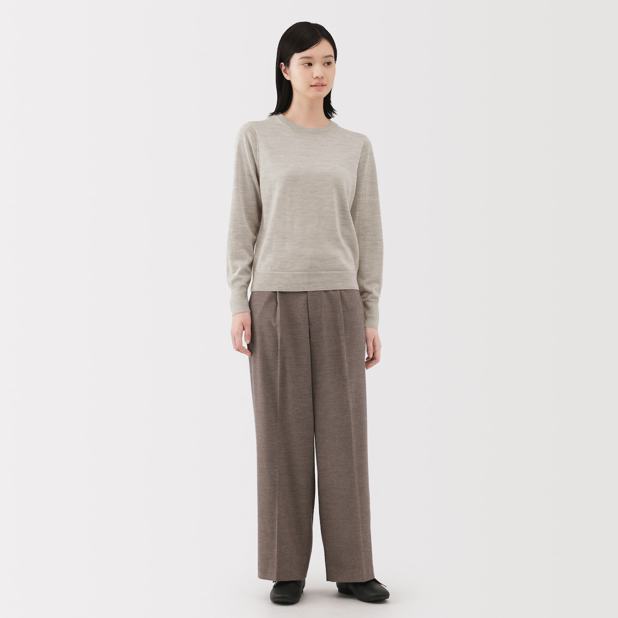 婦人　洗えるウールハイゲージクルーネックセーター