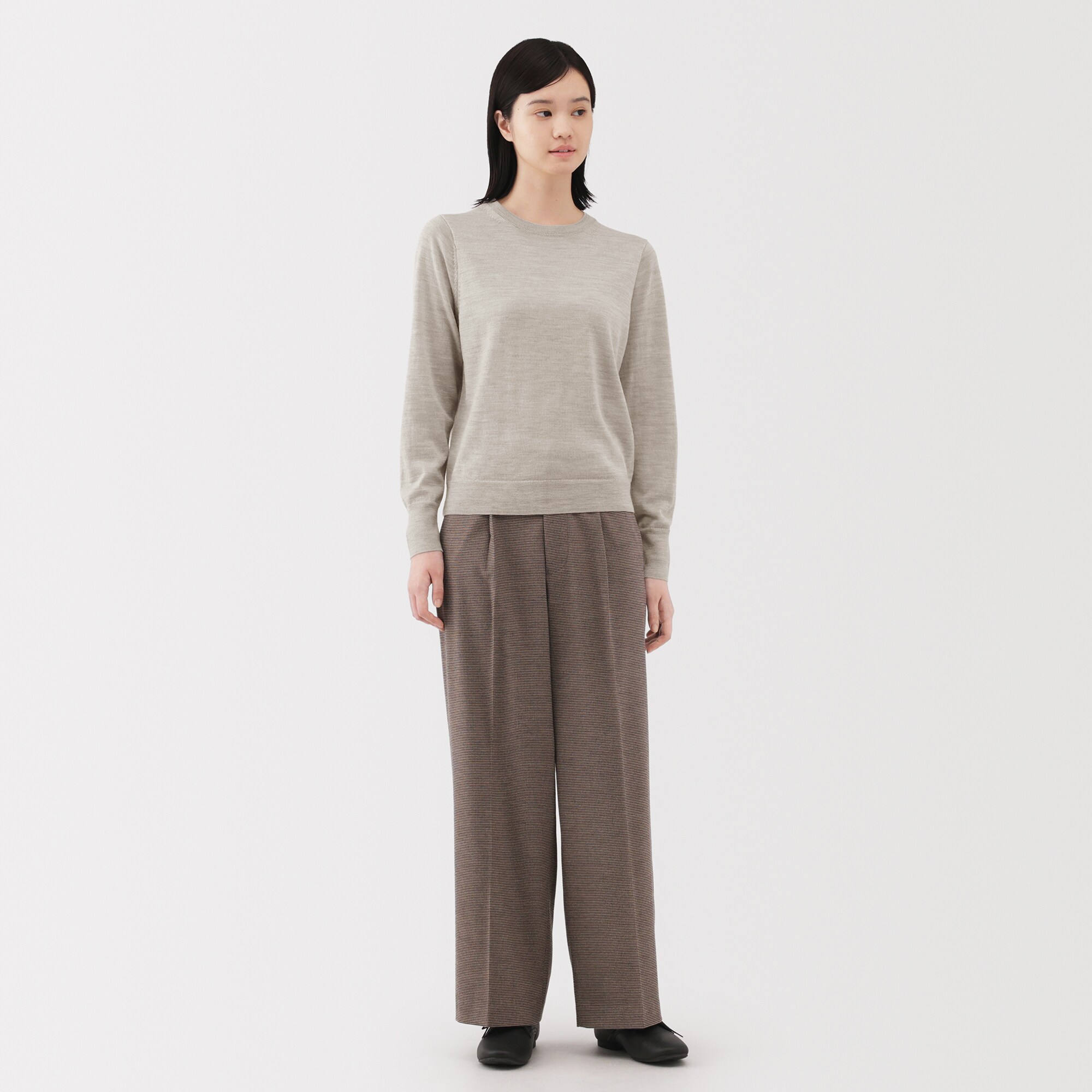 婦人　洗えるウールハイゲージクルーネックセーター