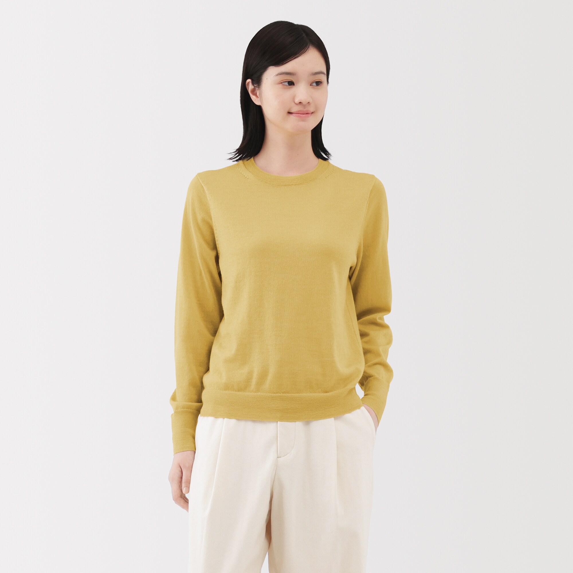 婦人　洗えるウールハイゲージクルーネックセーター