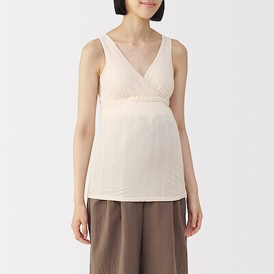 婦人　【マタニティ】シルク混パターンメッシュ授乳に便利なブラタンクトップ