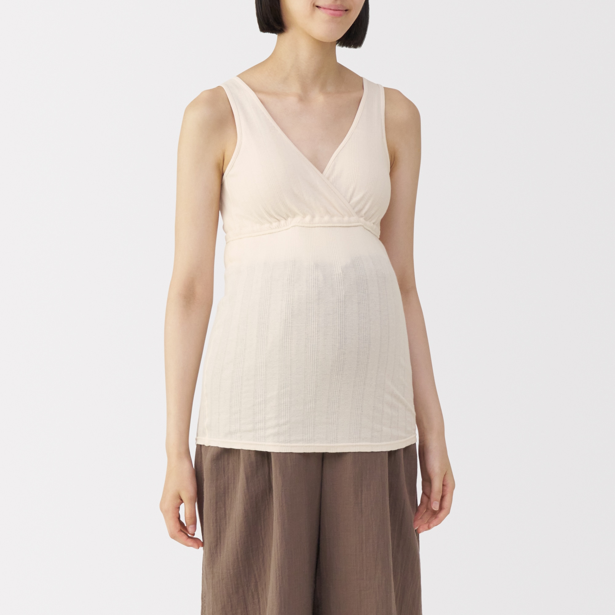 婦人　【マタニティ】シルク混パターンメッシュ授乳に便利なブラタンクトップ