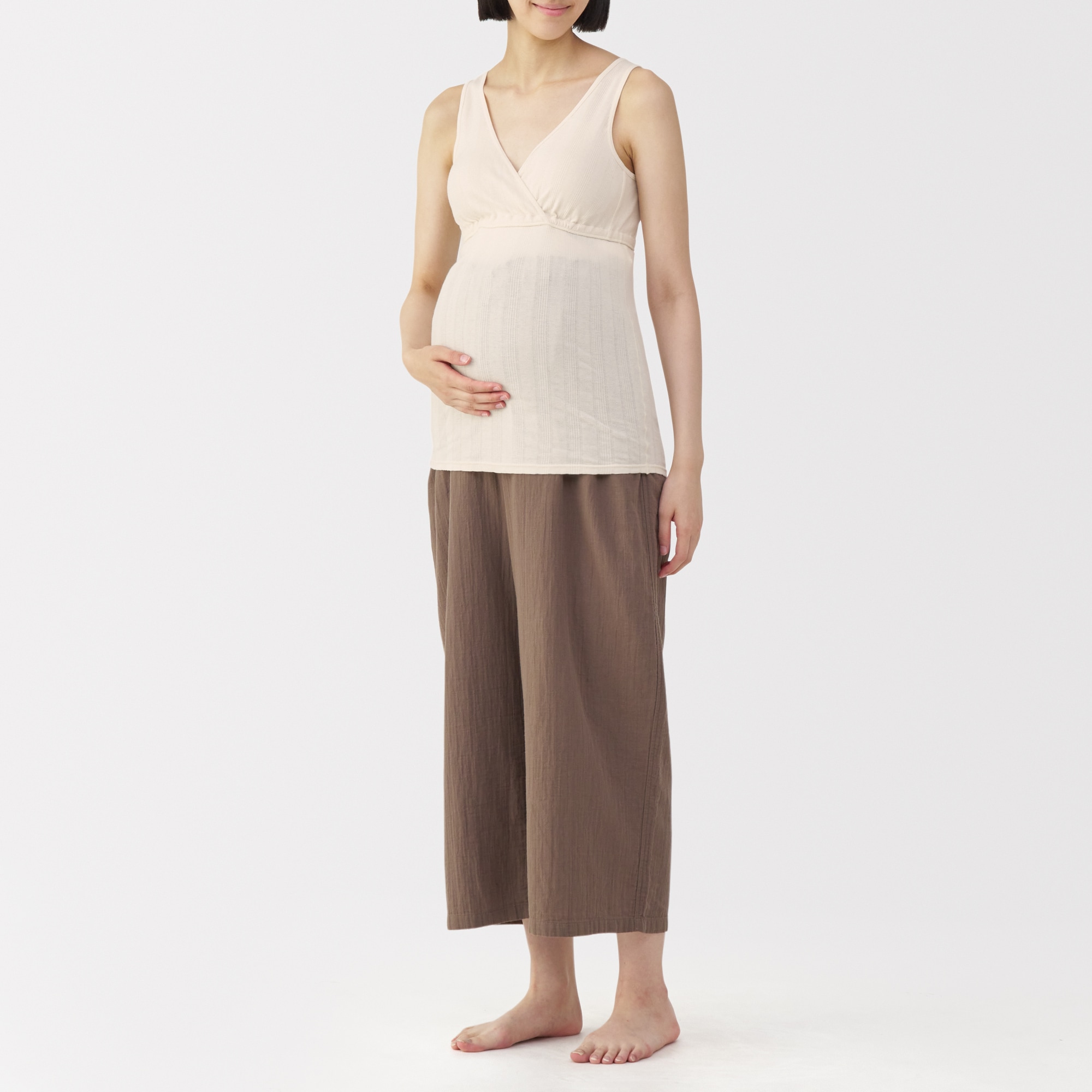 婦人　【マタニティ】シルク混パターンメッシュ授乳に便利なブラタンクトップ