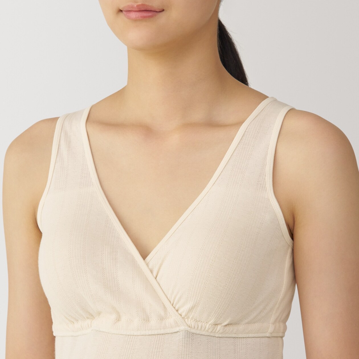 婦人　【マタニティ】シルク混パターンメッシュ授乳に便利なブラタンクトップ