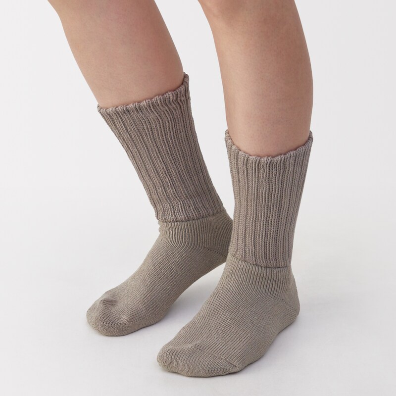 婦人　足なり直角　リブ編み厚手　ルームソックス