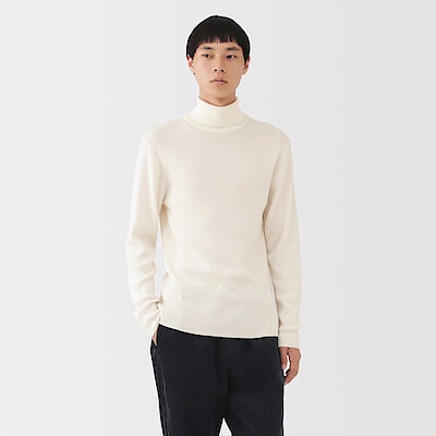 紳士　洗えるウールリブタートルネックセーター