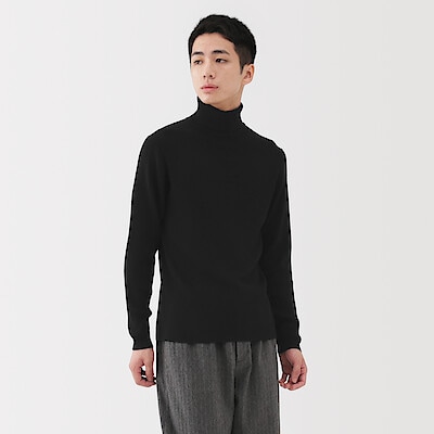 紳士　洗えるウールリブタートルネックセーター