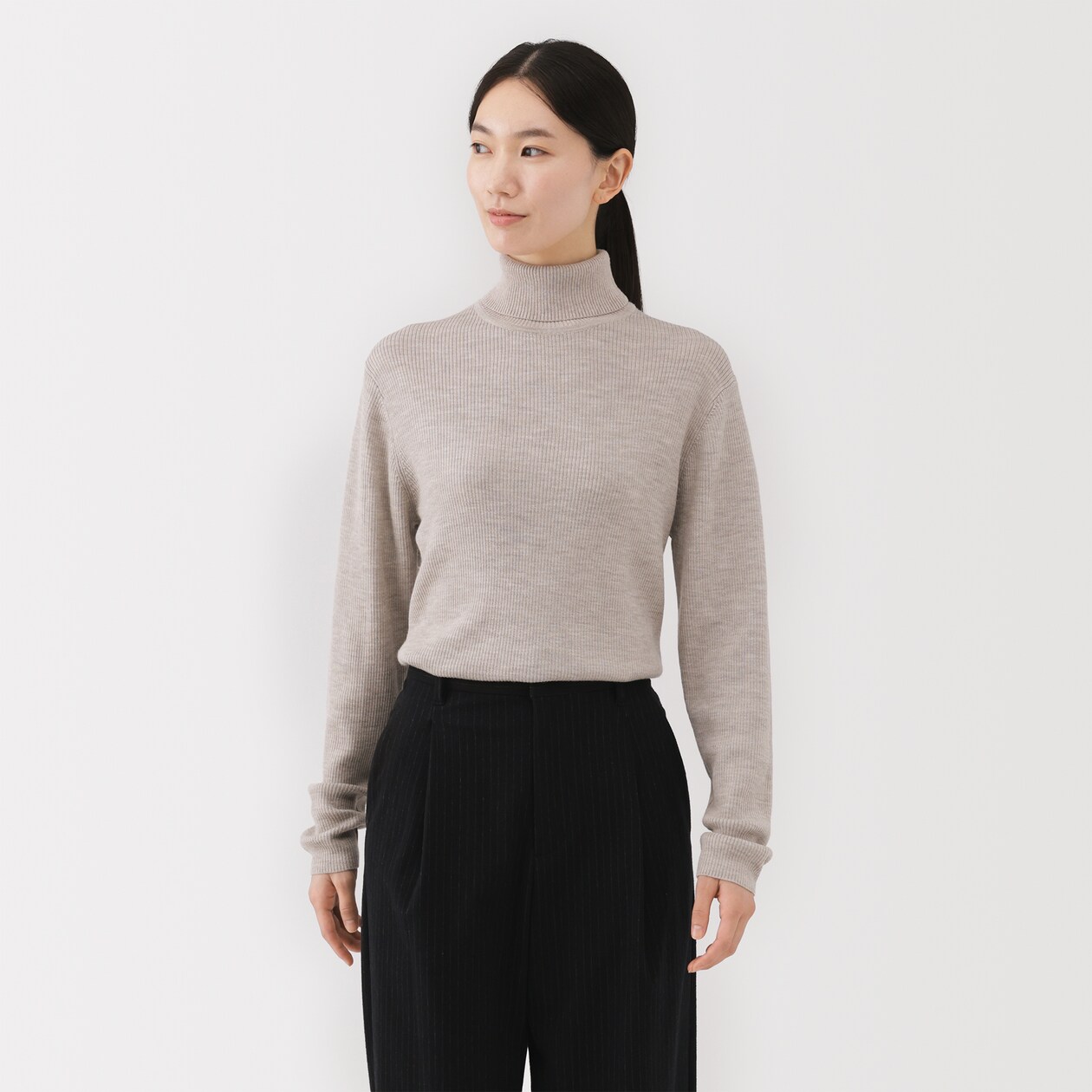 紳士　洗えるウールリブタートルネックセーター